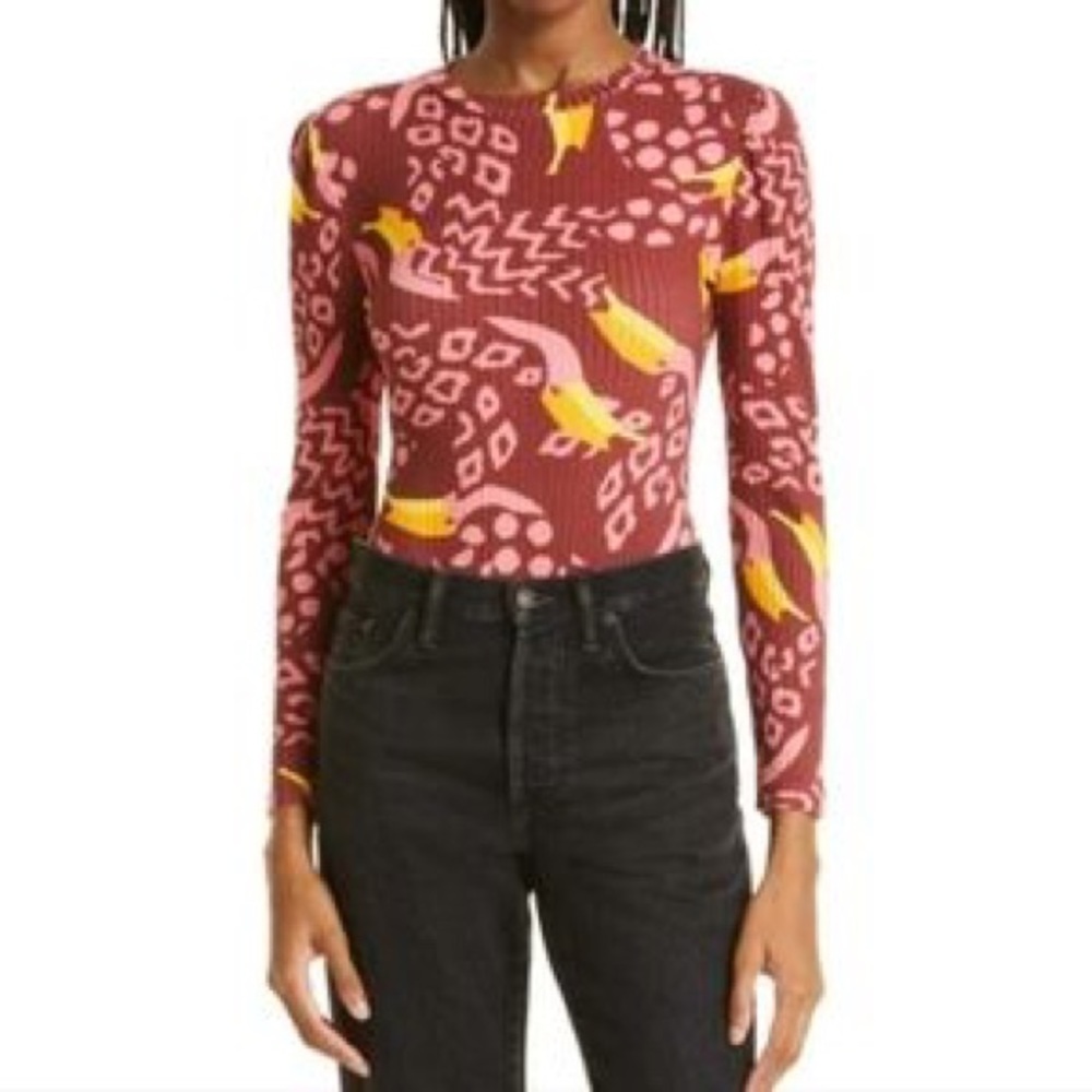 Farm Rio Toucanissimo Long Sleeve Stretch Cotton Body Suit Wmns Sz L